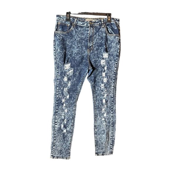 Judy Blue Denim - Judy Blue Stretchy Distressed Denim Jeans Acid Wash Light Blue Size 3XL #C5-10‎